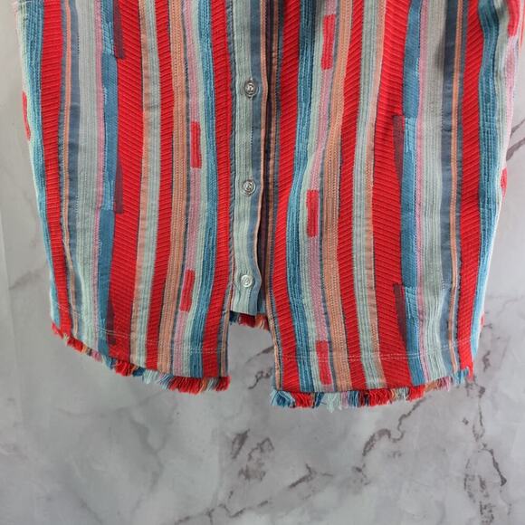 Anthropologie Tank Top Womens Small Neon Orange Striped Button Back Marisol Drew - Picture 6 of 7